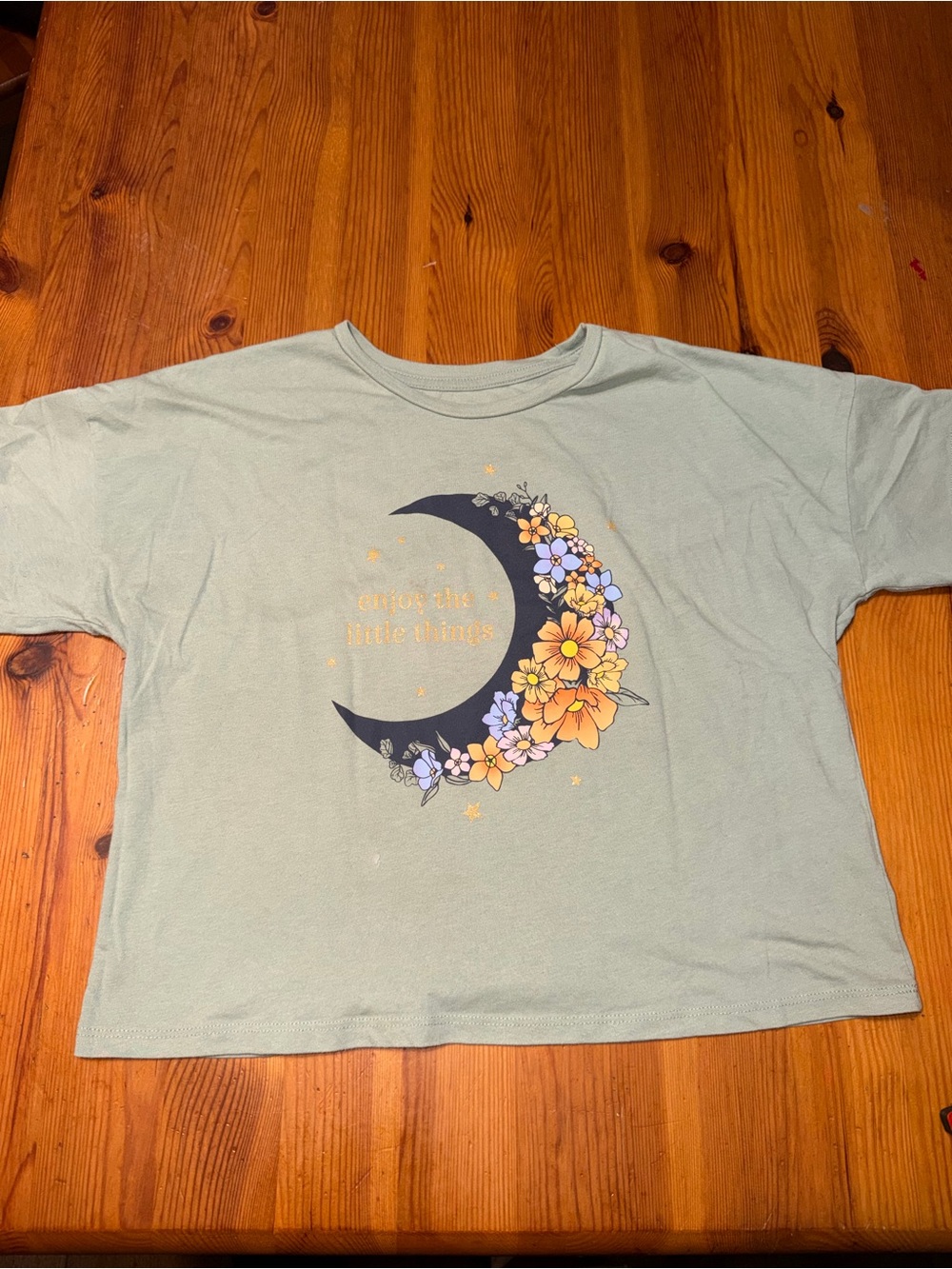 wonder nation Sage Green Tee with Floral Moon Graphic